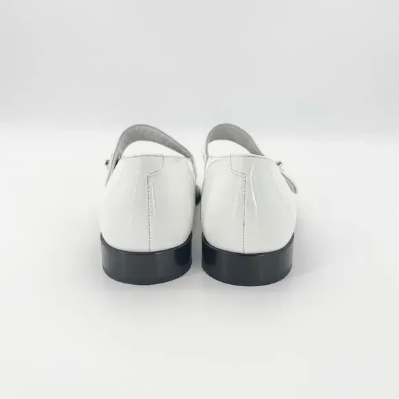 Chanel CC Logo Turnlock Calfskin Patent Leather Cap Toe Maryjane Flats Shoes 37 - Picture 5 of 13